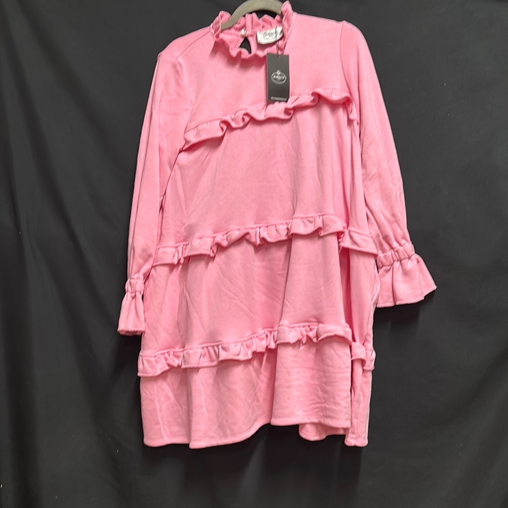 Pink Ruffled Tiered Long Sleeve Dress